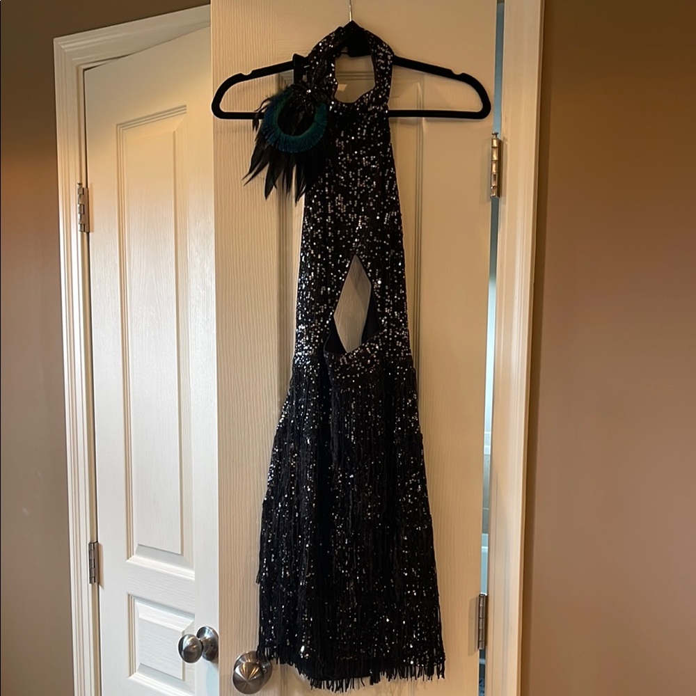 Elegant Black Sequin Halter Dress